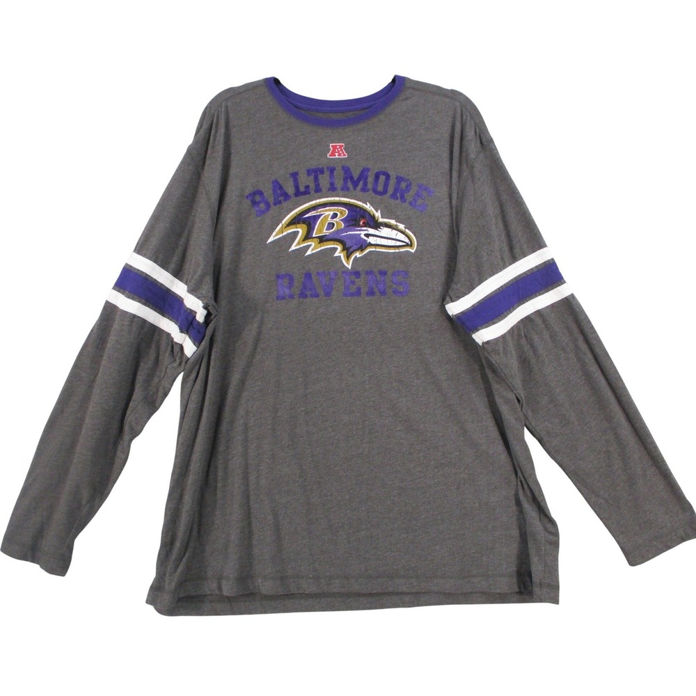 NFL Baltimore Ravens Mens Long Sleeve T-Shirt Gray Heather Athletic Stripe XL